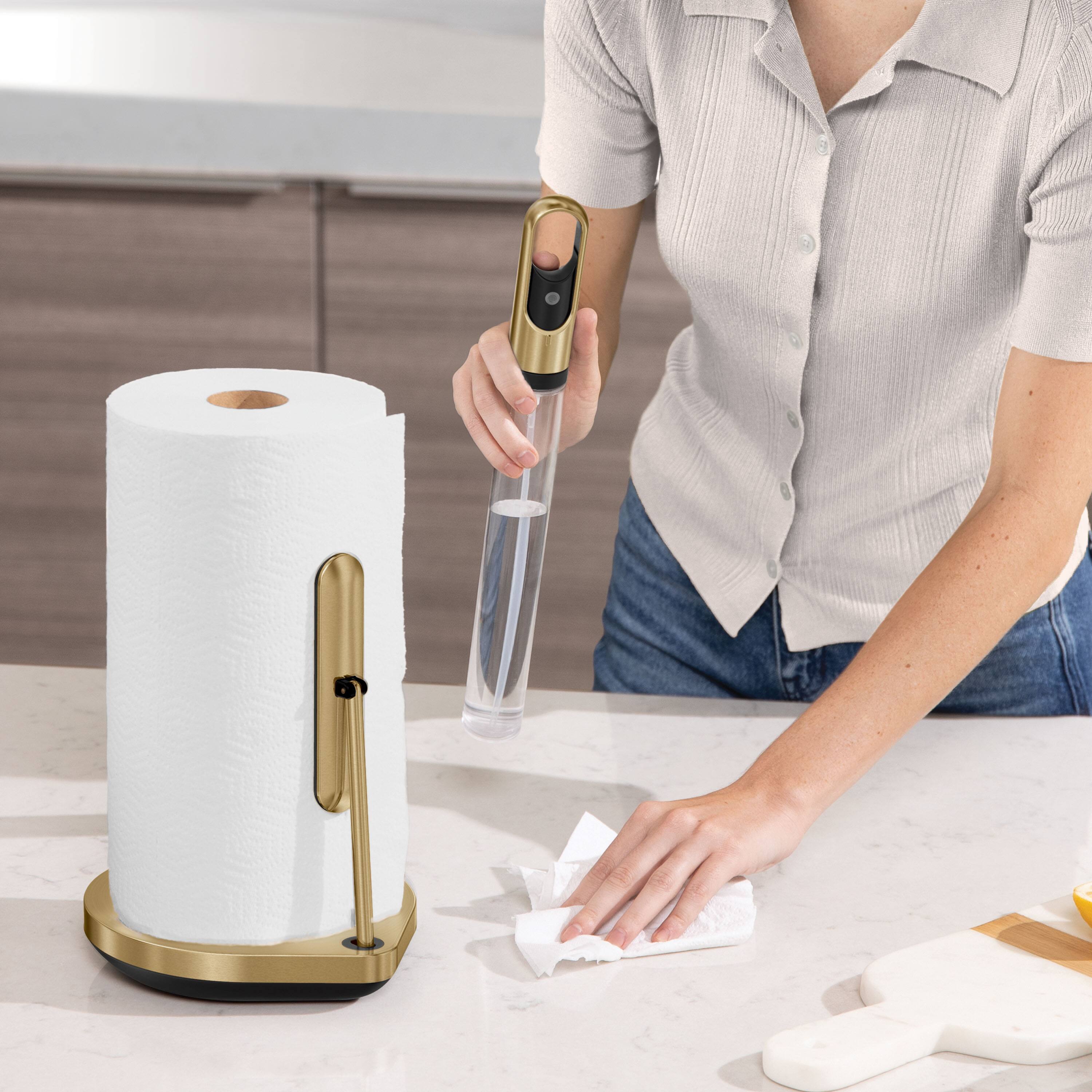 Alt View 1. simplehuman - paper towel holder with spray, brass - Brass.