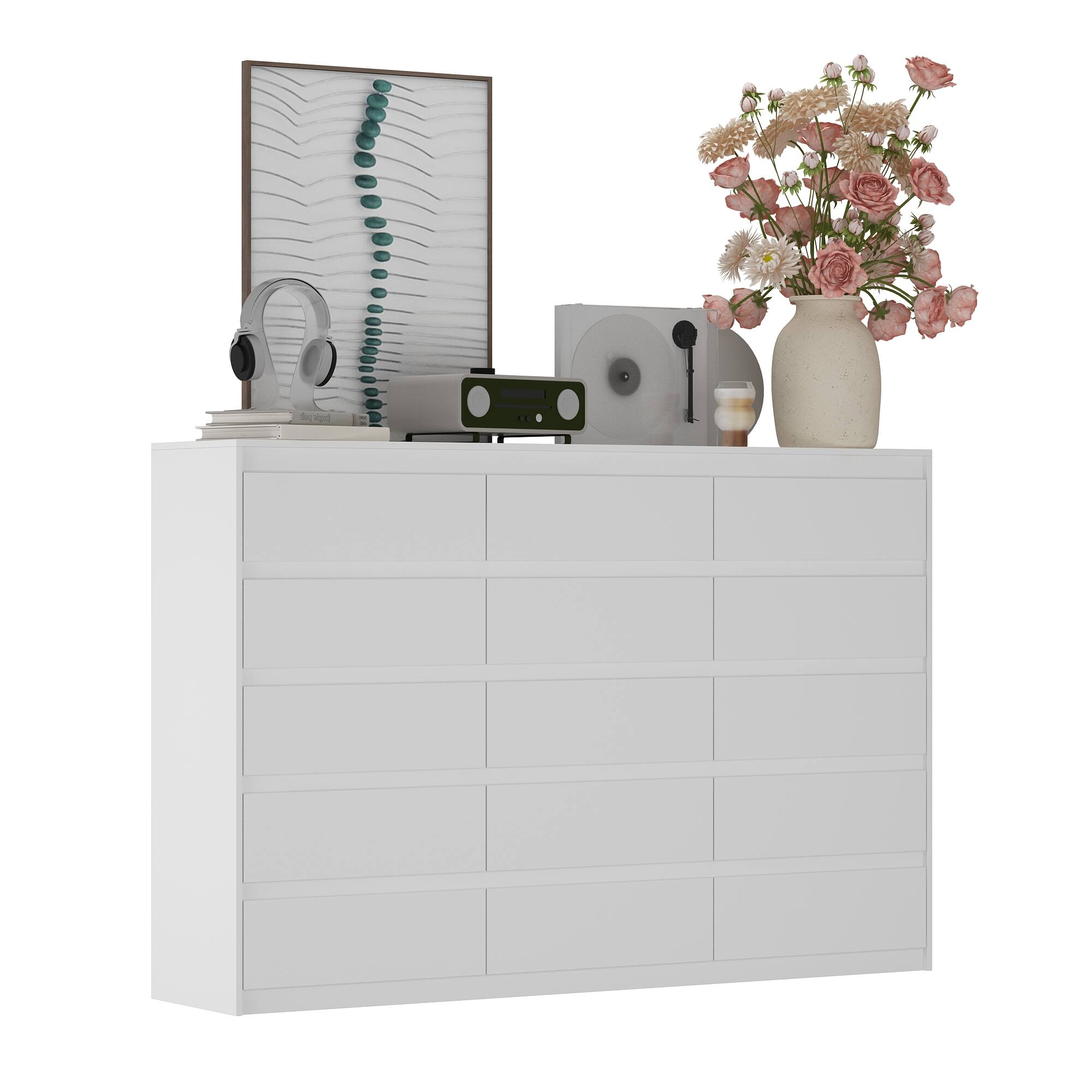 Angle. Famapy - Famapy 15 - Drawer Horizontal Dresser: Modern Minimalist Design, Ample Storage - White.