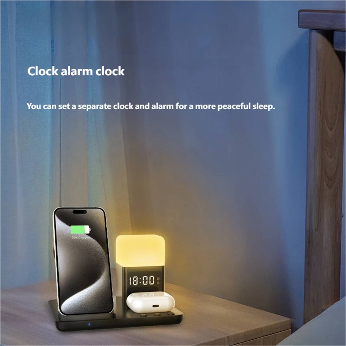Clock alarm clock  
You can set a separate clock and alarm for a more peaceful sleep.
