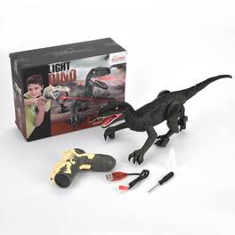 JuzToys - Remote Control Dinosaur for Boys 4-7, Dinosaur Toy for Kids, Walking Velociraptor With Light & Sounds - Green