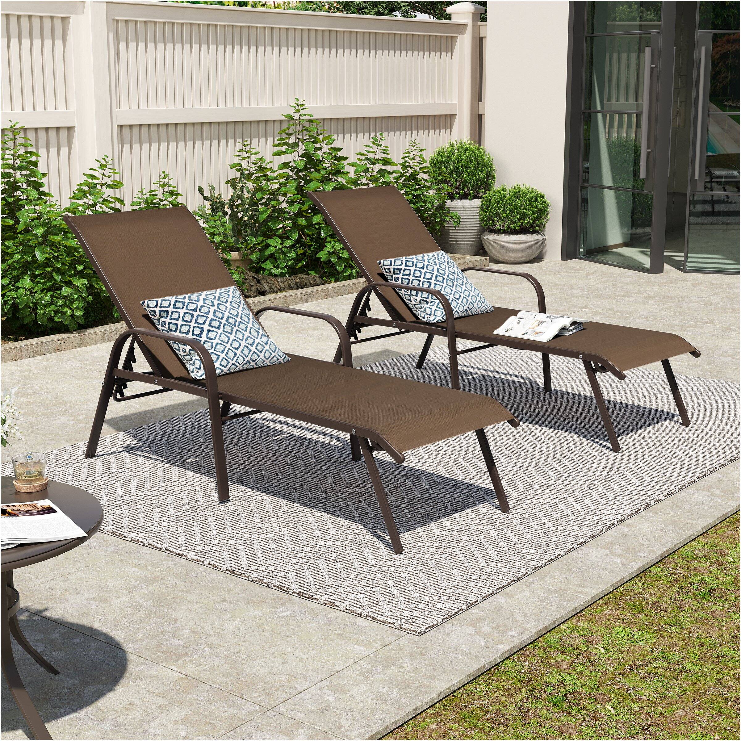 Back. Crestlive Products - Crestlive Products 2 Pcs Patio Chaise Lounge Chair Adjustable Chair with 5 Positions and Flat Position Brown - Brown.