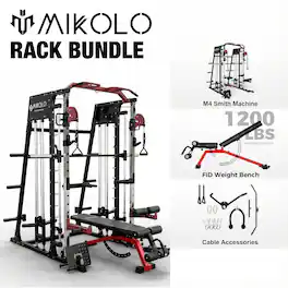 Mikolo - Smith Machine,2200 lbs Power Rack Cage with 800 lbs Weight Bench and Cable Crossover System, Weight Bar - Red