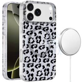 Kitcheniva - IMD Dual Layer Magnetic Circle Cover Phone Case With Tempered Glass For iPhone 17 Pro Max Leopard - Silver