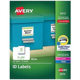Avery - Sure Feed Laser/Inkjet ID Labels, 2" x 2-5/8", 225 Labels/Pack - White
