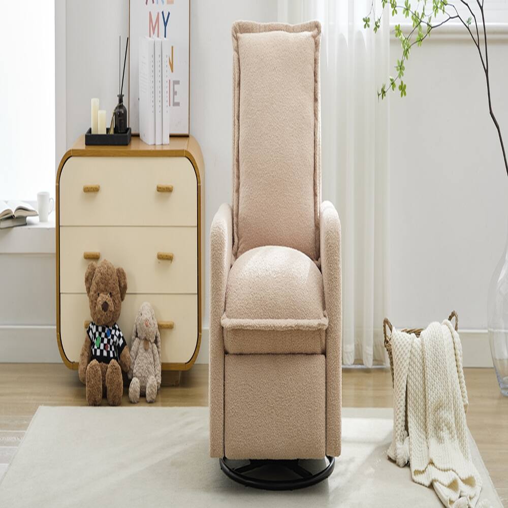 Alt View 7. Loheer - Loheer Swivel Rocker Recliner Teddy Fleece Glider Nursery Rocking Chair for Baby Room Oatmeal - Oatmeal.