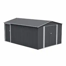 RYHNUYNE - 10x14 Ft Metal Shed Triple Lockable Doors Side Entry 4 Vents Weatherproof Light - Gray