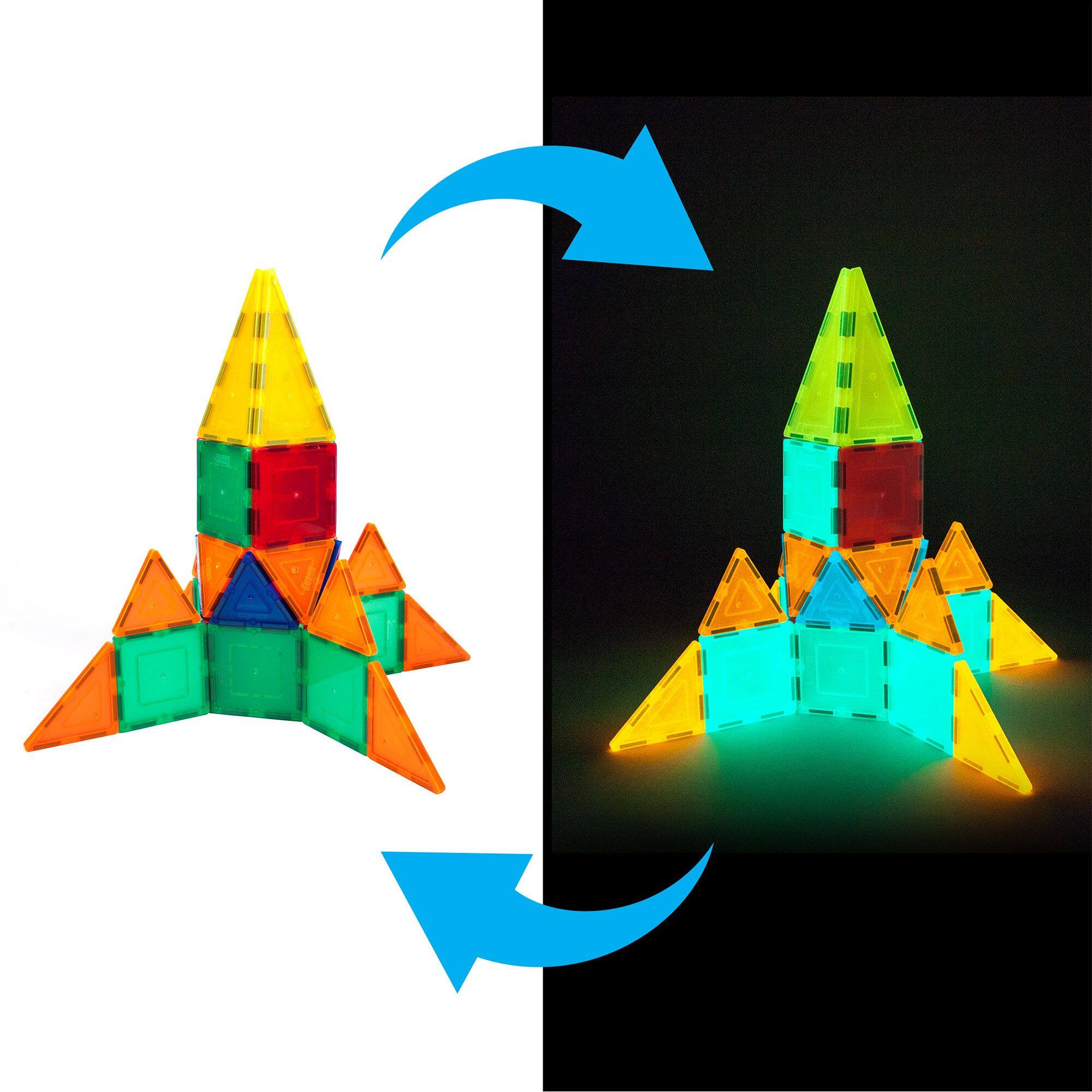 Alt View 5. PicassoTiles - PICASSO-TILES Magnetic Tiles for Kids, STEM Building Blocks Educational Toy, Glow In The Dark Magnet Tiles - Multicolor.