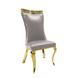 Manhattan Lane - Pedy Dining Side Chair Set of 2, Gray Faux Leather, Gold Saber Legs - Silver, Gold