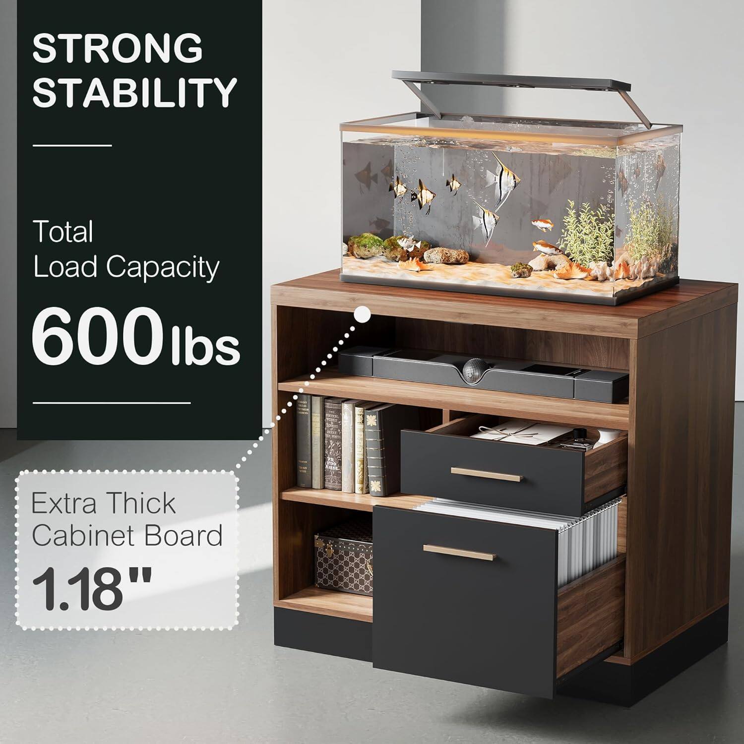 STRONG STABILITY

Total Load Capacity  
600 lbs

Extra Thick Cabinet Board  
1.18"