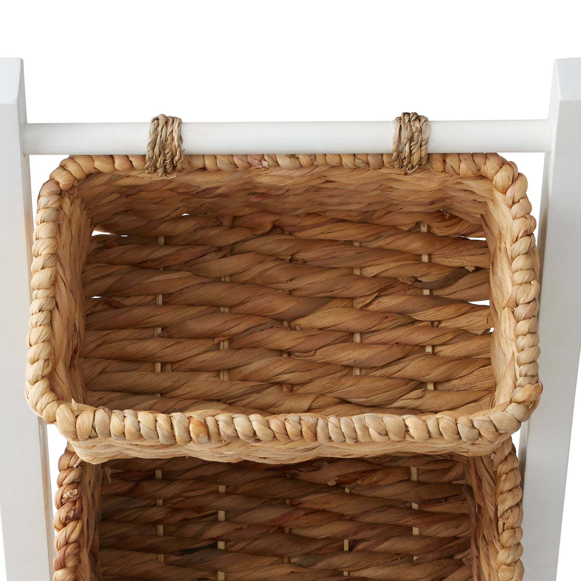 Alt View 5. Casafield - 3-Tier Floor Stand with Hyacinth Storage Basket Bins - White, Natural.