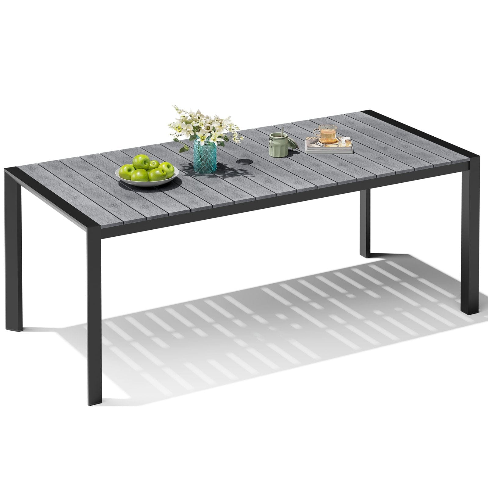 Crestlive Products - Patio Dining Table with Umbrella Hole - Gray