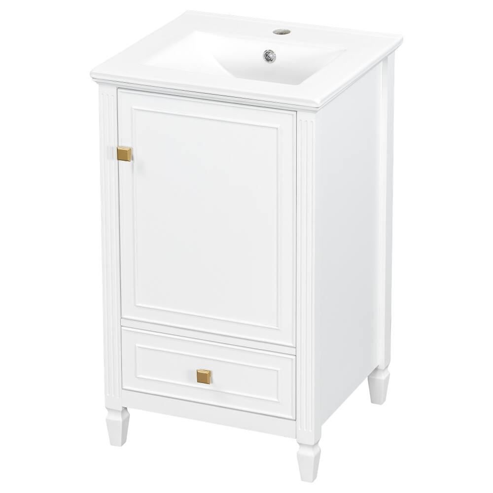 Alt View 8. Loheer - Loheer 20 inch Bathroom Vanity with Sink, Freestanding White Vanity with Ceramic Basin and Storage Drawer - White.