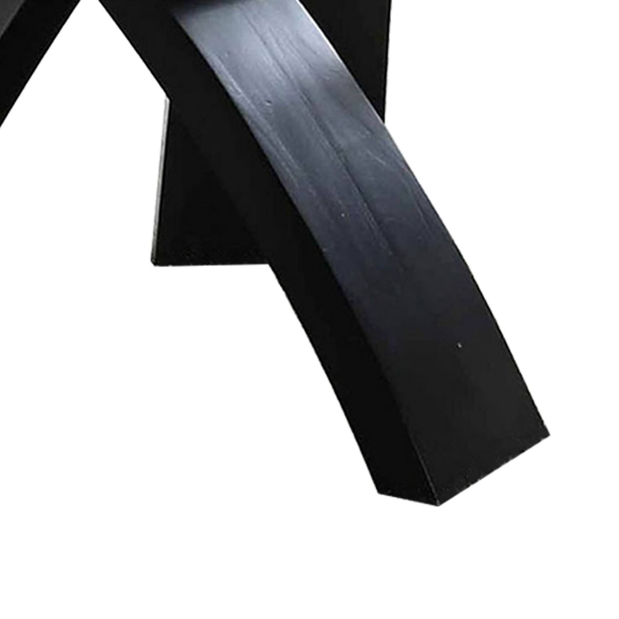 Alt View 3. Manhattan Lane - Round Glass Top Dining Table with Criss Cross Tripod Base, Black - Black.