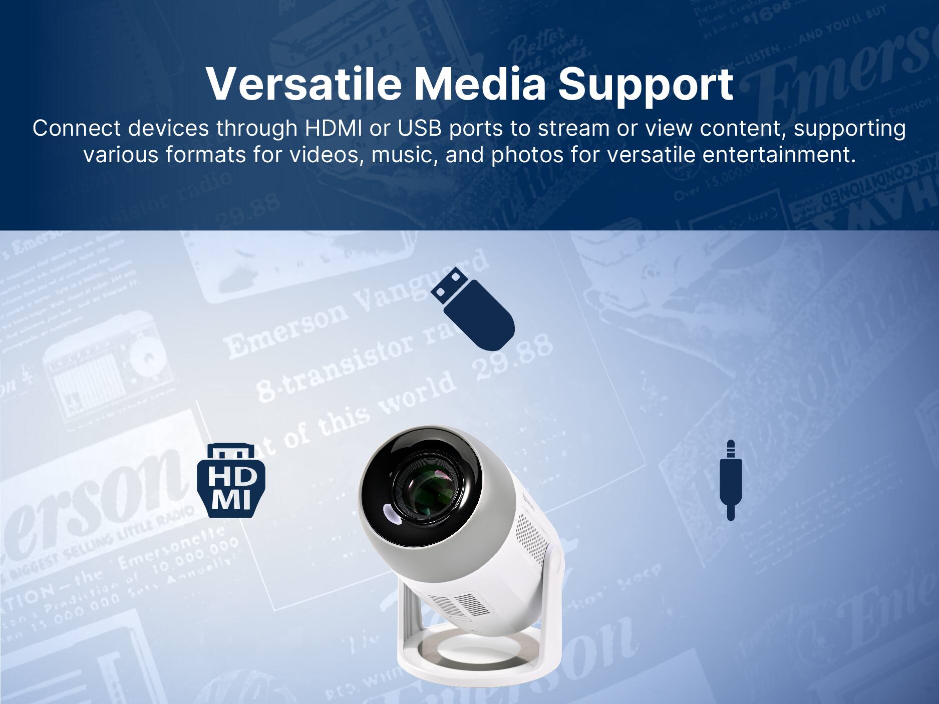 Connect devices through HDMI or USB ports to stream or view content, supporting various formats for videos, music, and photos for versatile entertainment.