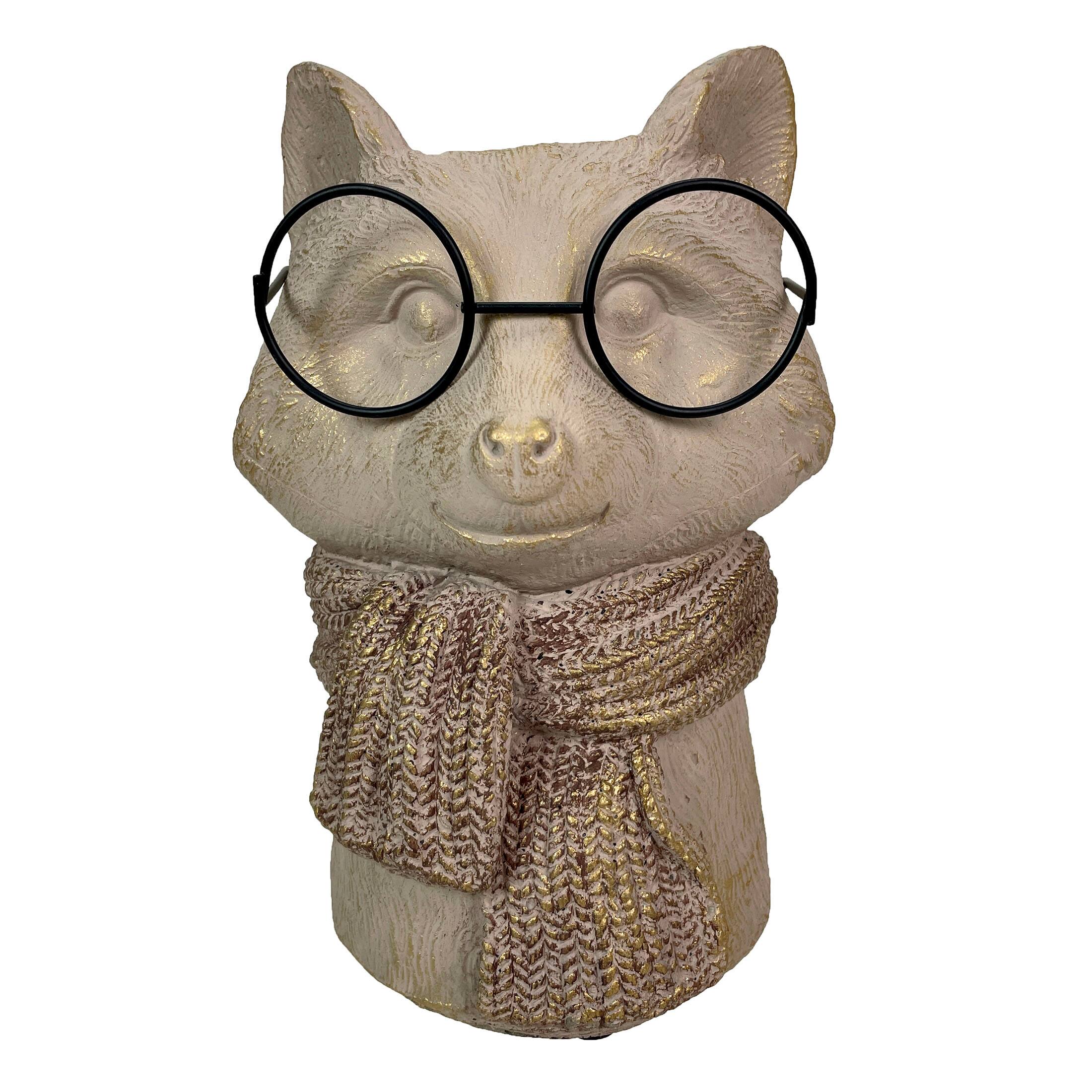 Alt View 1. Things2Die4 - Bespectacled Fox Cement Vase 8.25in – Cute Fox Planter, Animal Flower Pot, Gift - Taupe.