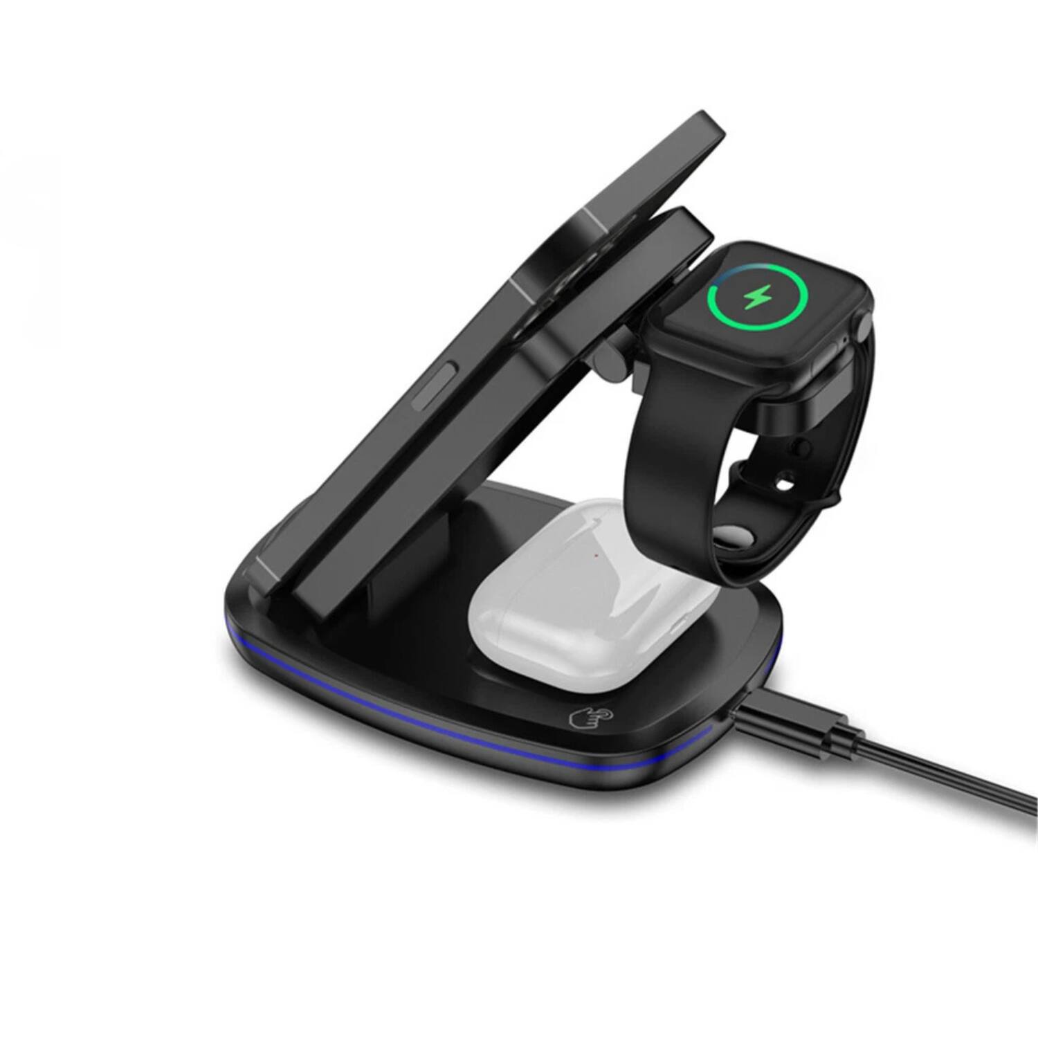 Angle. Stock Preferred - 3-in-1 Wireless Charging Dock for Apple Watch, AirPods & iPhone - Black.