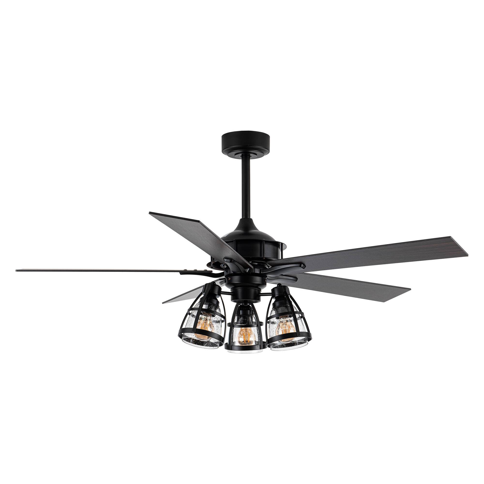 Alt View 6. Parrot Uncle - 52" Industrial Matte Black 3-Light Glass Ceiling Fan with Remote - Matte Black.