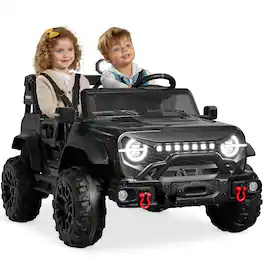Best Choice Products - Kids 24V 2-Seater Electric Ride-On Car Truck w/ Parent Control, Bluetooth, LED Lights - Black
