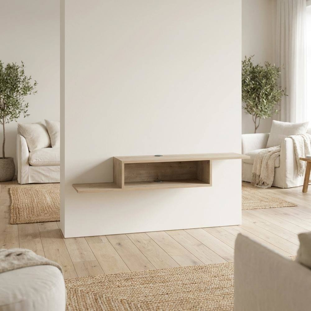 Alt View 2. FurniFact - Beige Wall Mount TV Stand for 65 Inch Screens with Engineered Wood Shelf - Beige.