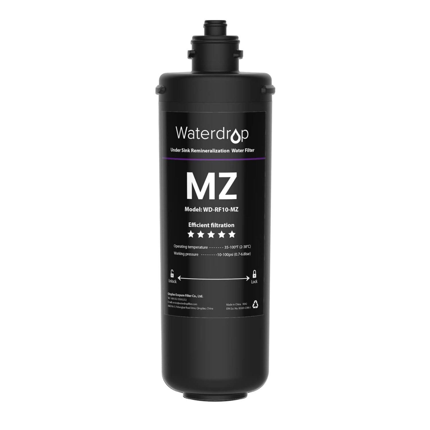 Waterdrop - RF10-MZ Replacement Filter Cartridge For 10UB-MZ/10UA/10UB Under Sink Water Filter, 8K Gallons High Capacity - Black