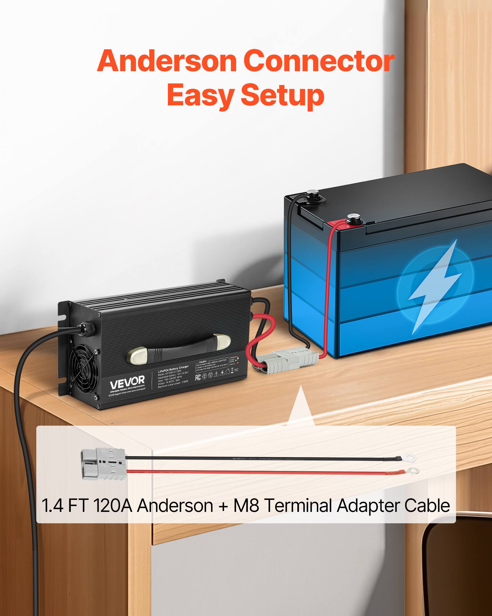 Anderson Connector Easy Setup

store mayer LIFPO4W .. STIP N - Metanes BY - on OR VEVOR aven and - c
DISTRIES

1.4 FT 120A Anderson + M8 Terminal Adapter Cable