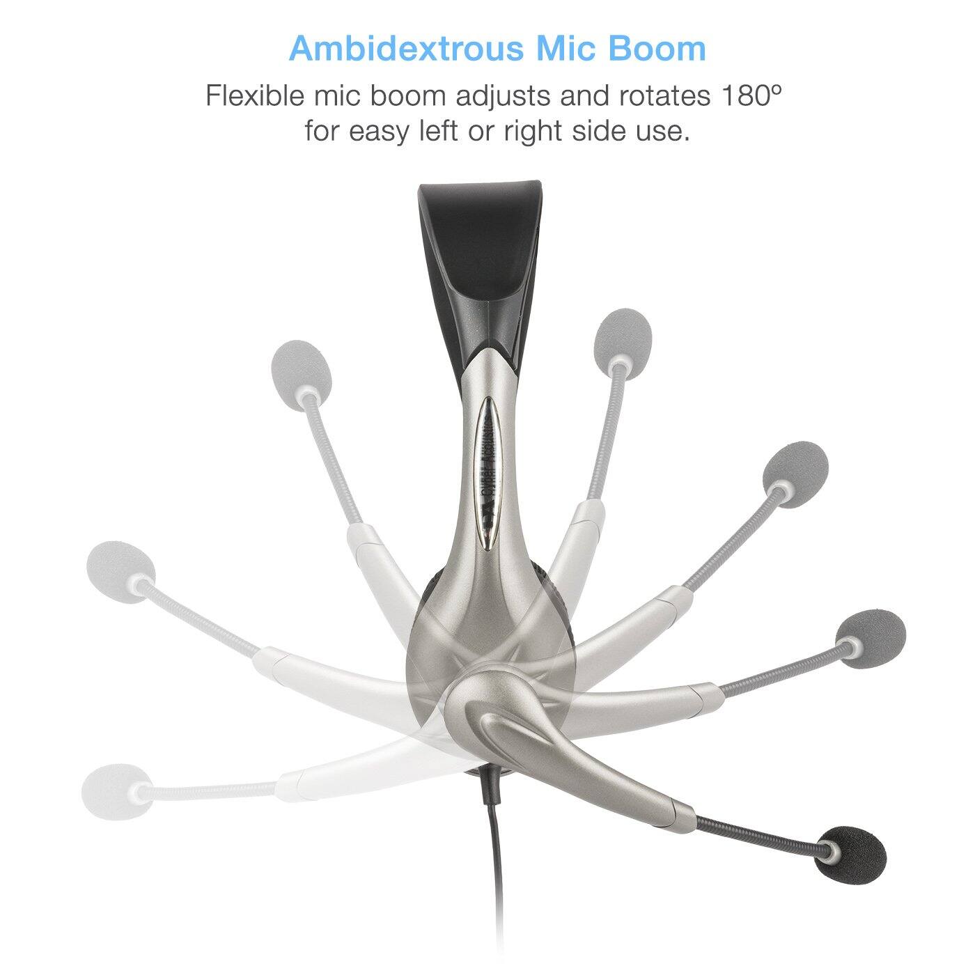 Ambidextrous Mic Boom

Flexible mic boom adjusts and rotates 180° for easy left or right side use.