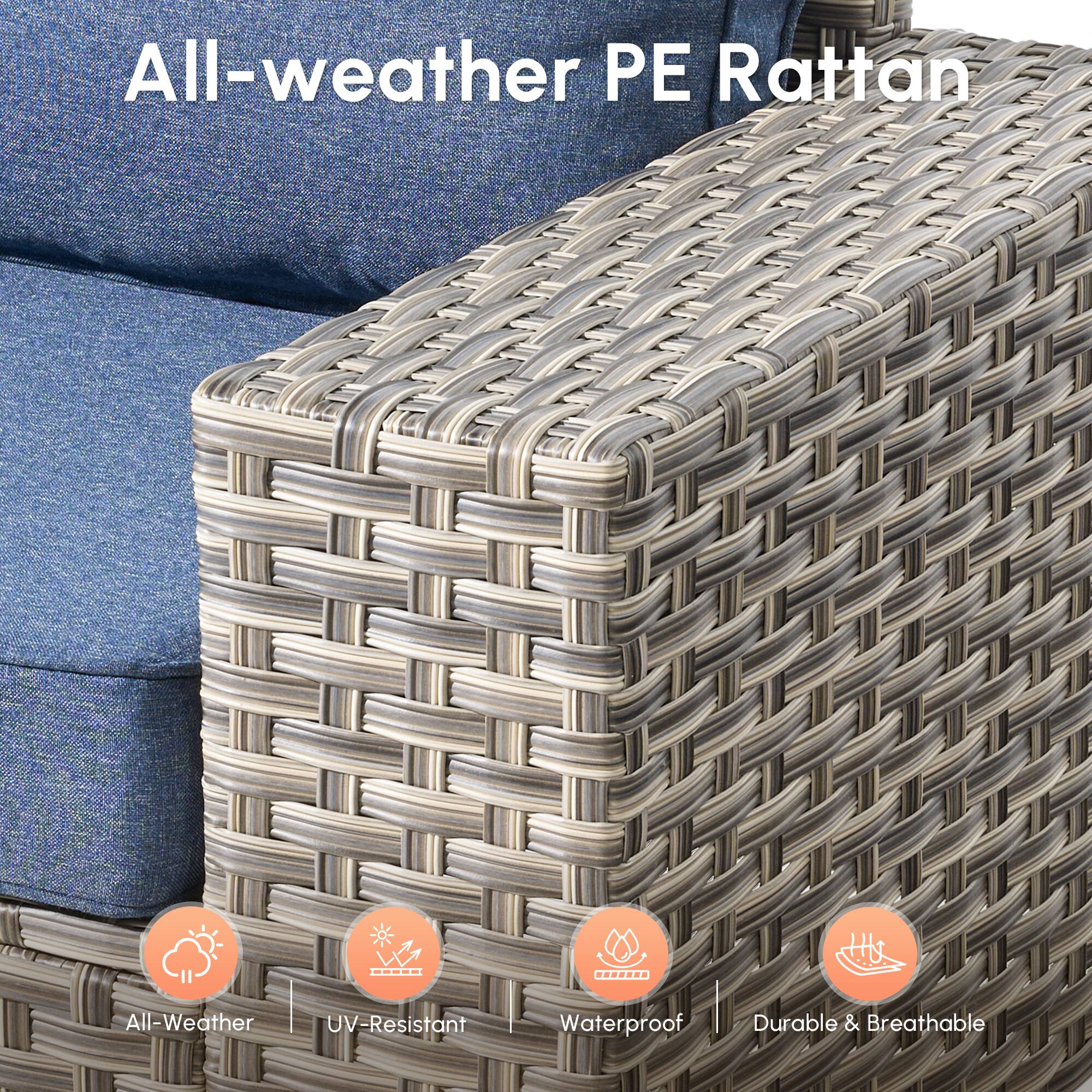 All-weather PE Rattan

- All-Weather
- UV-Resistant
- Waterproof
- Durable & Breathable