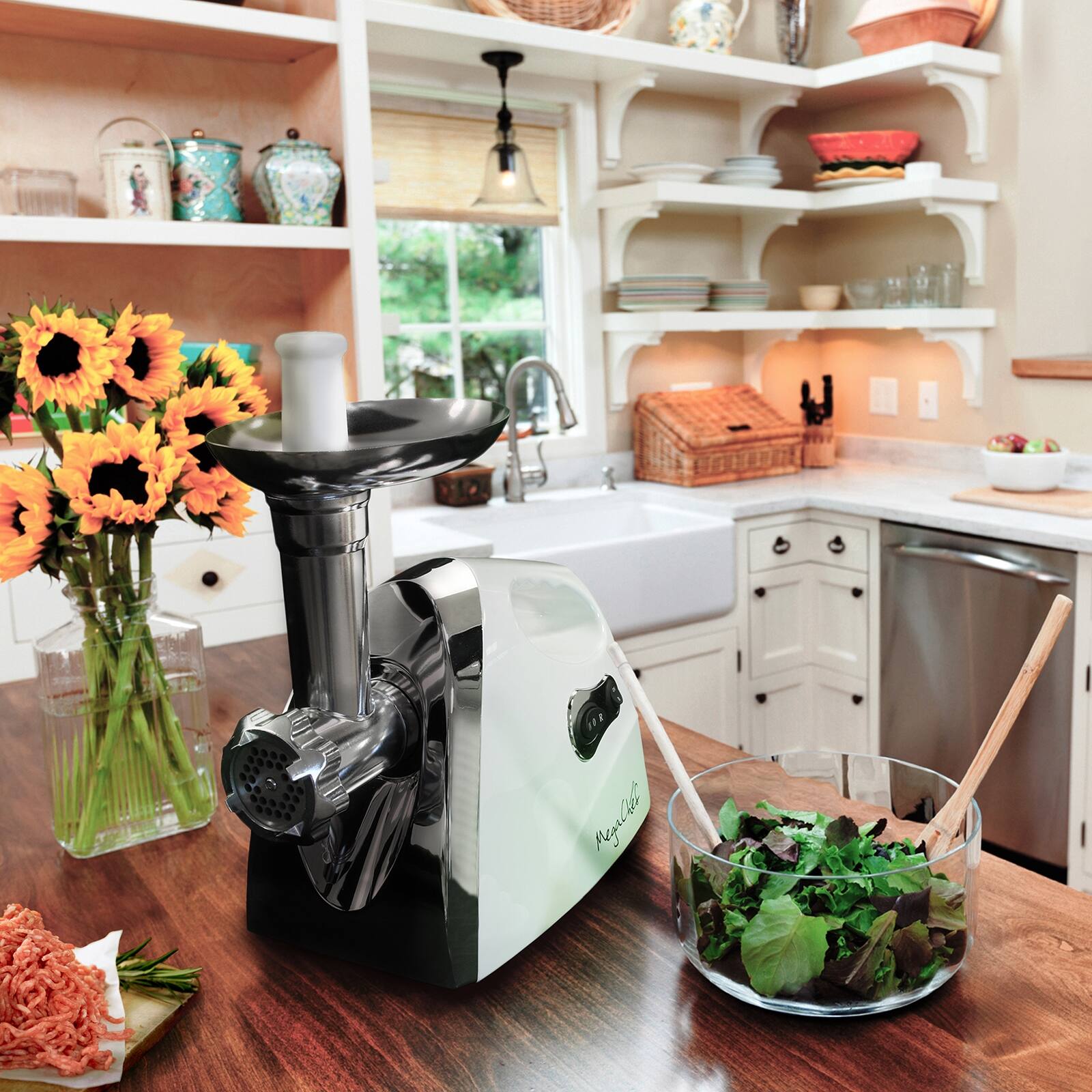 Alt View 3. MegaChef - MegaChef 1200 Watt Powerful Automatic Meat Grinder for Household Use - White.