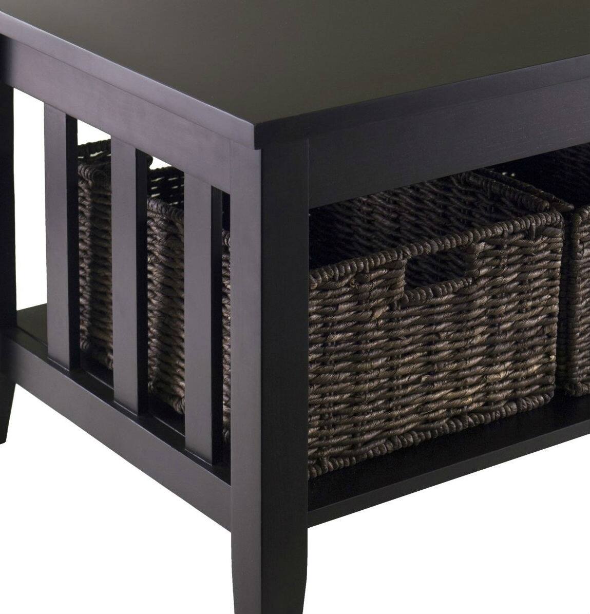 Left. SlickBlue - Multi-Tier Coffee Table with 3 Storage Baskets, Modern Design - Espresso.