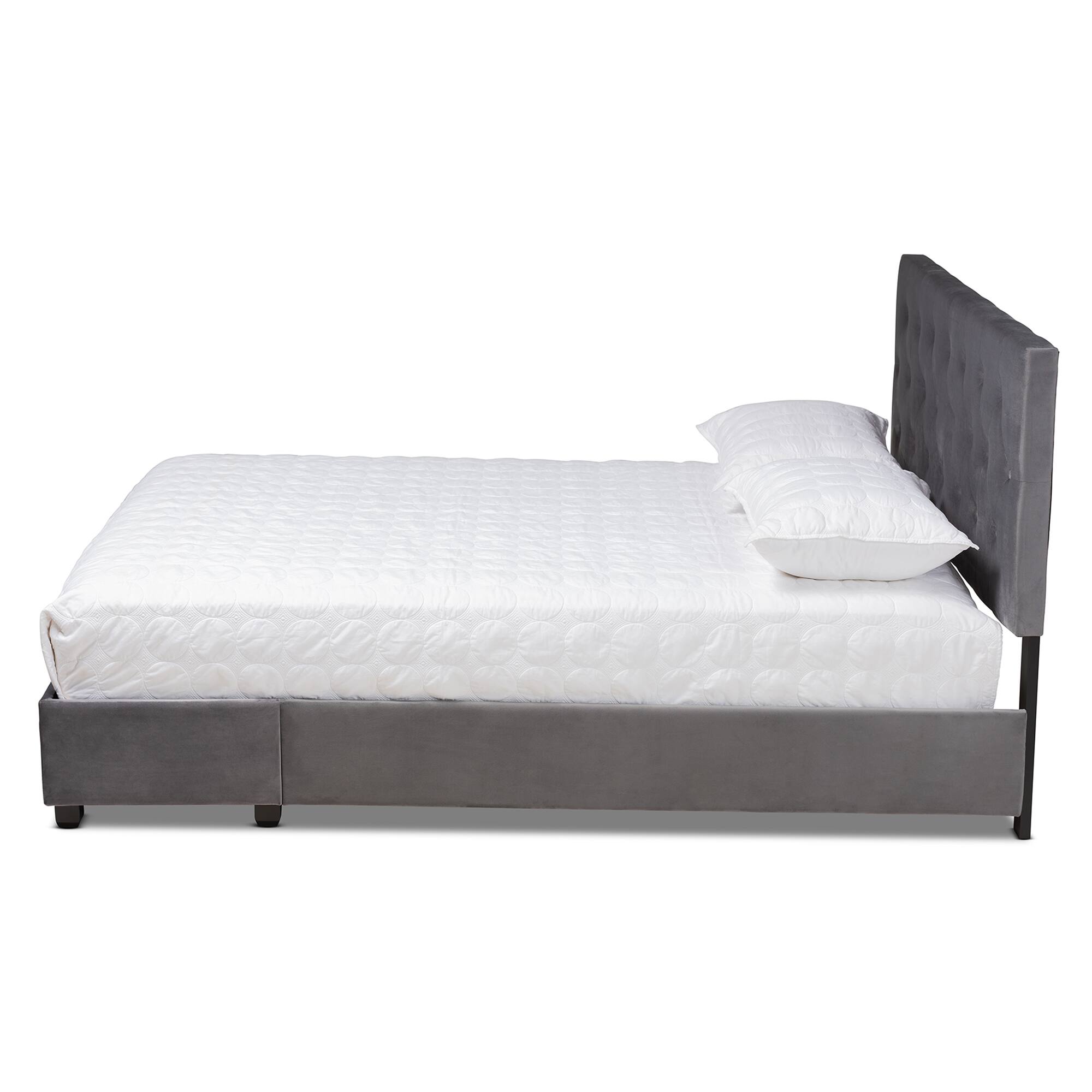 Left. Baxton Studio - Caronia Modern and Contemporary Velvet Fabric Upholstered 2-Drawer Queen Size Platform Storage Bed - Grey/Black.