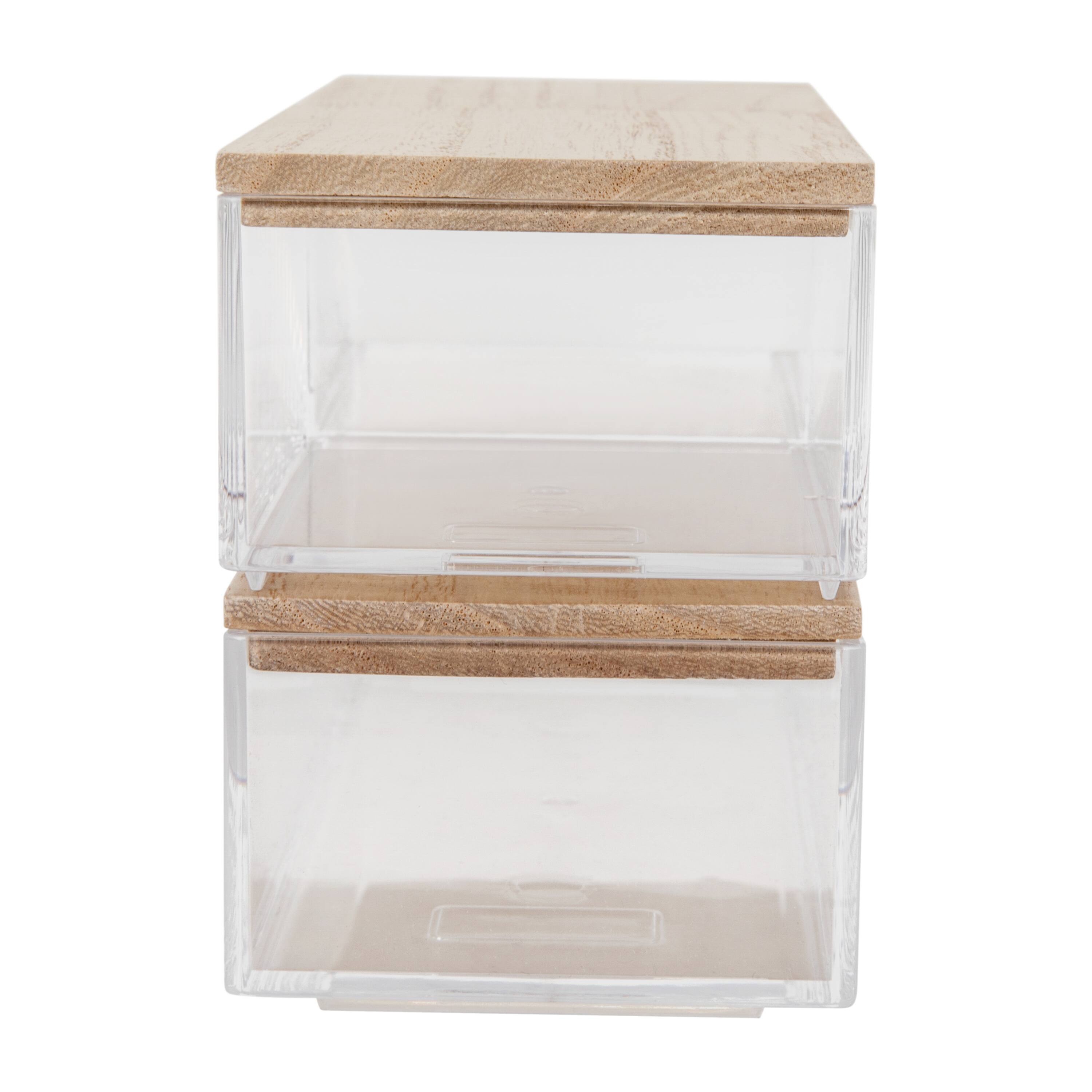 Alt View 17. Martha Stewart - Brody Premium Clear Plastic Storage Bins Paulownia Wood Lids-2-SM/1-MED - Clear/Light Natural.