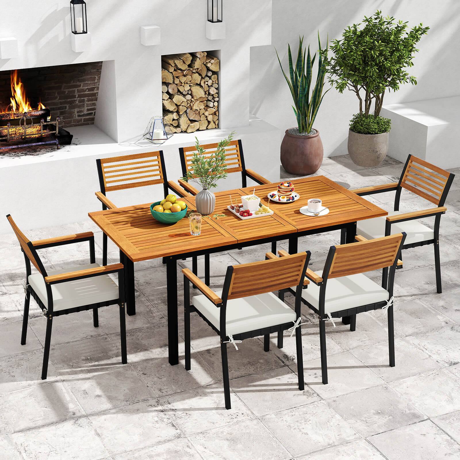 Alt View 3. Costway - Costway 7-Piece Patio Dining Set with 51"-64" Expandable Rectangular Acacia Wood Table - Brown.