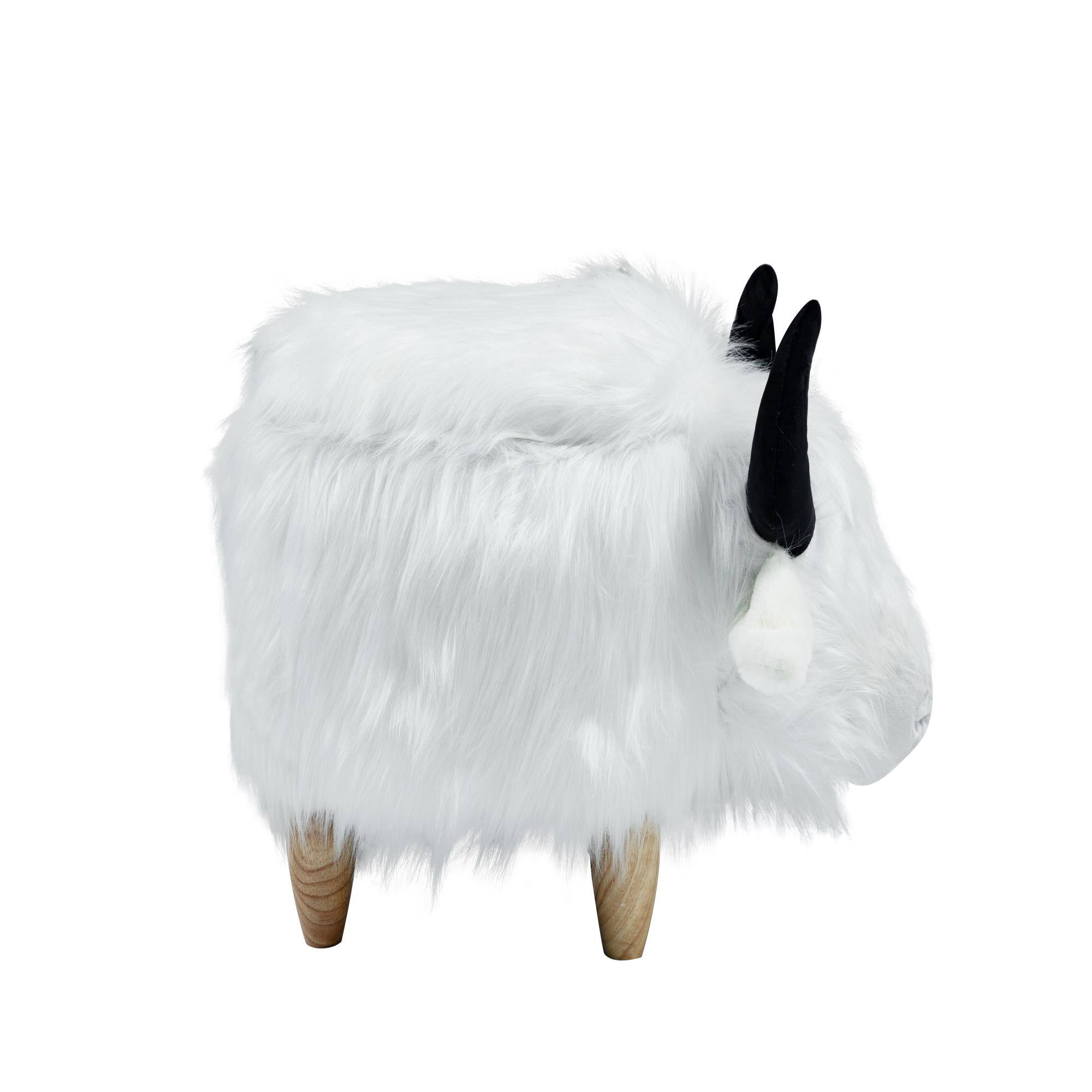 Alt View 4. Boyel Living - Harry the Buffalo Cow Storage Ottoman in White Plush Shaggy Faux Fur Hidden Storage Footstool - White.