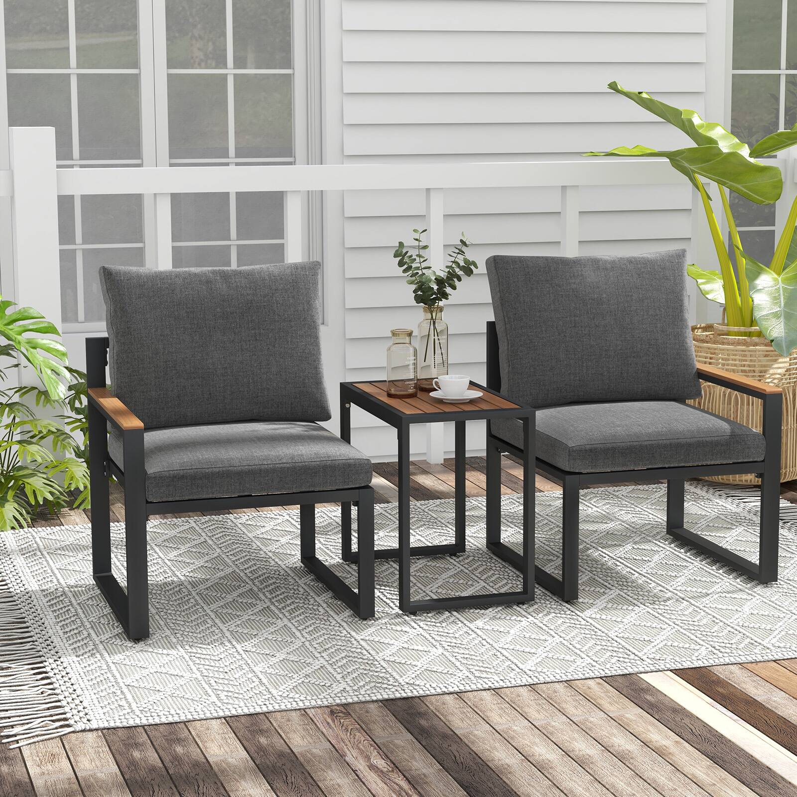 Alt View 2. SlickBlue - 5 Pieces Patio Conversation Set with Aluminum Frame and Cushioned Seating - Grey.