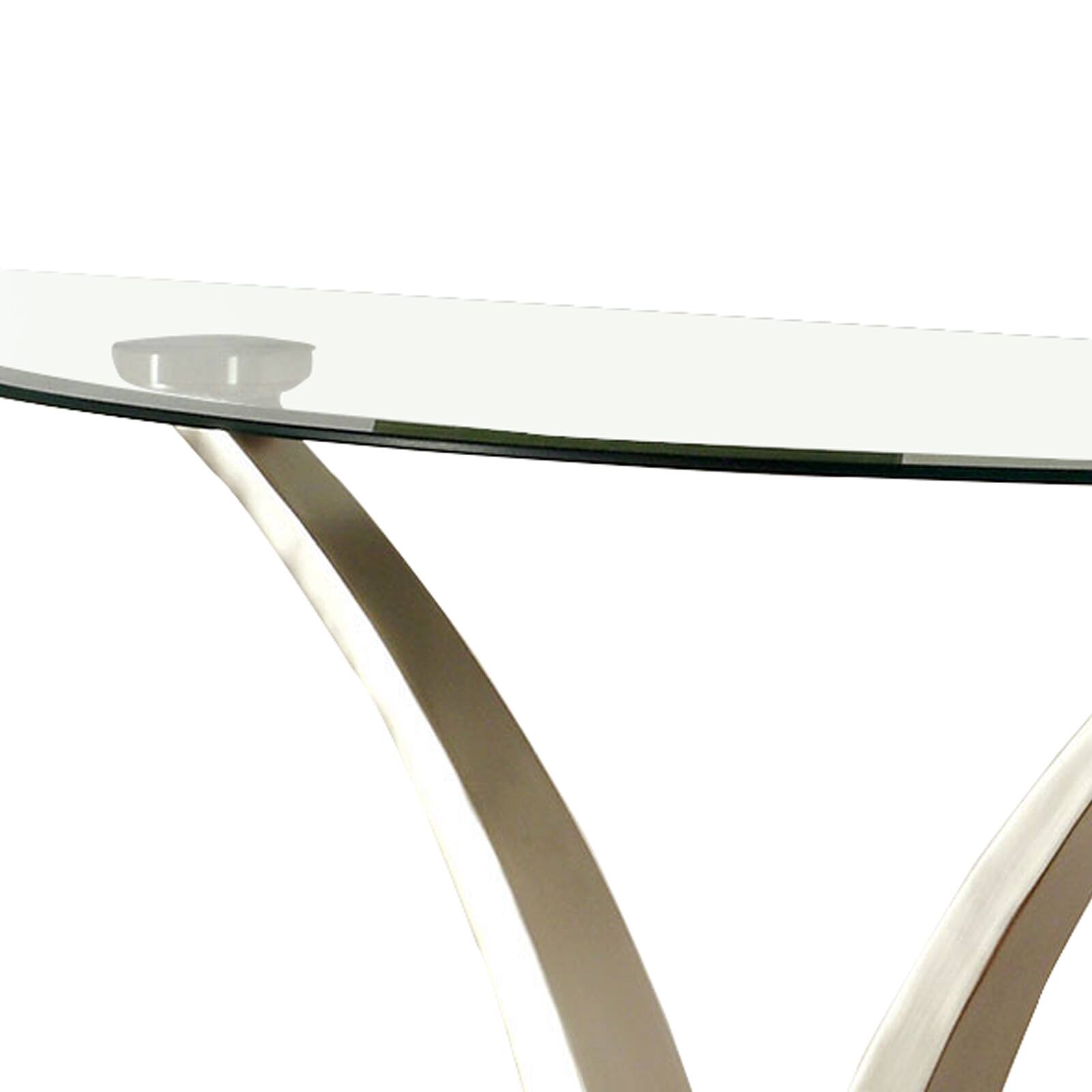 Alt View 3. Manhattan Lane - Sofa Table with Curved V Base and Semi Circular Glass Top - Black and Silver.