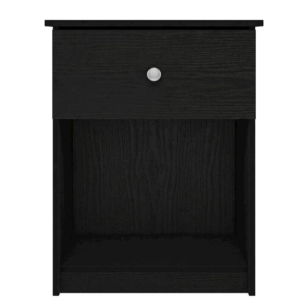 Back. FurniFact - Black Wood Nightstand Set with Drawer - Modern Bedside Storage - Black Oak.