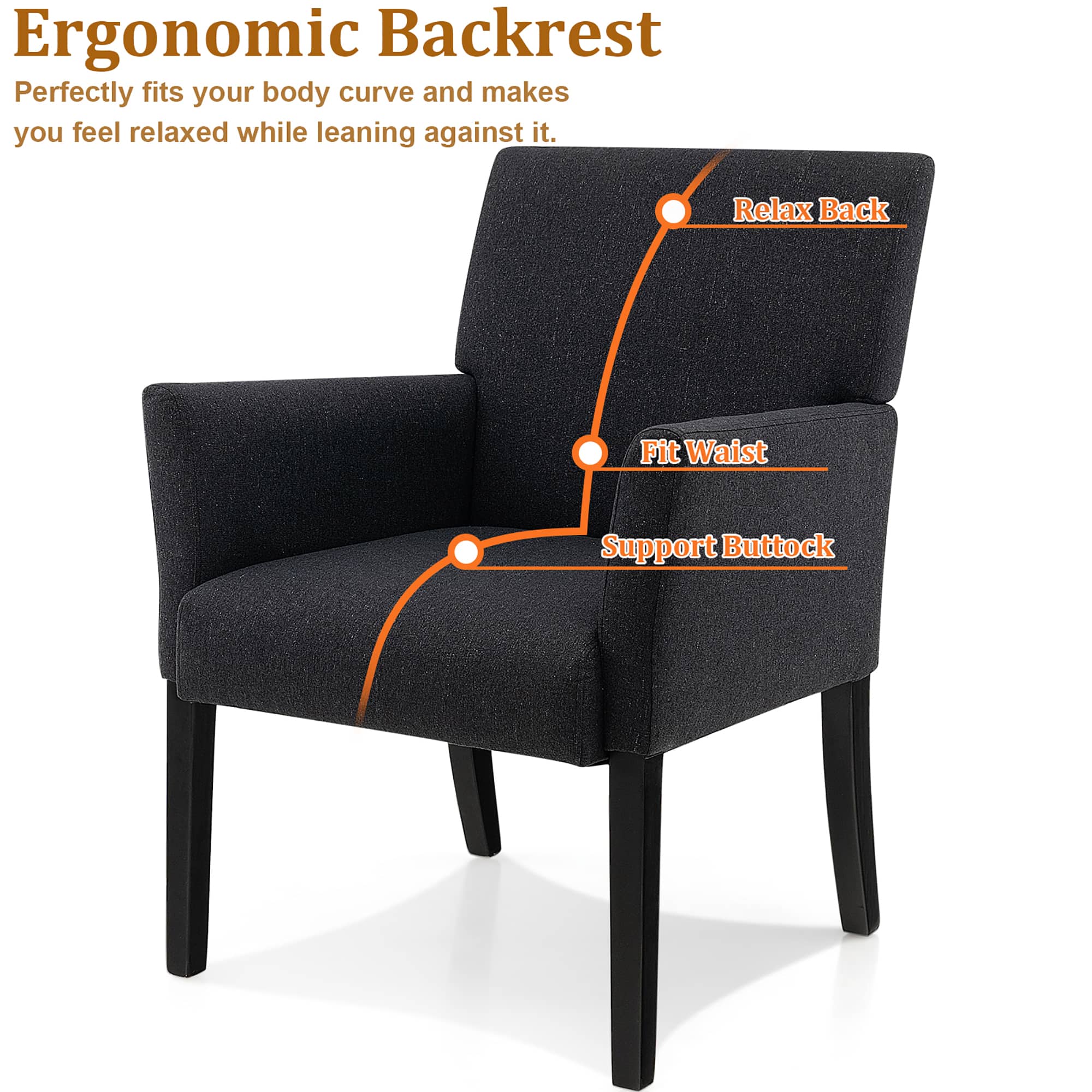Ergonomic Backrest
Perfectly fits your body curve and makes you feel relaxed while leaning against it.
Relax Back
Fit Waist
Support Buttock
