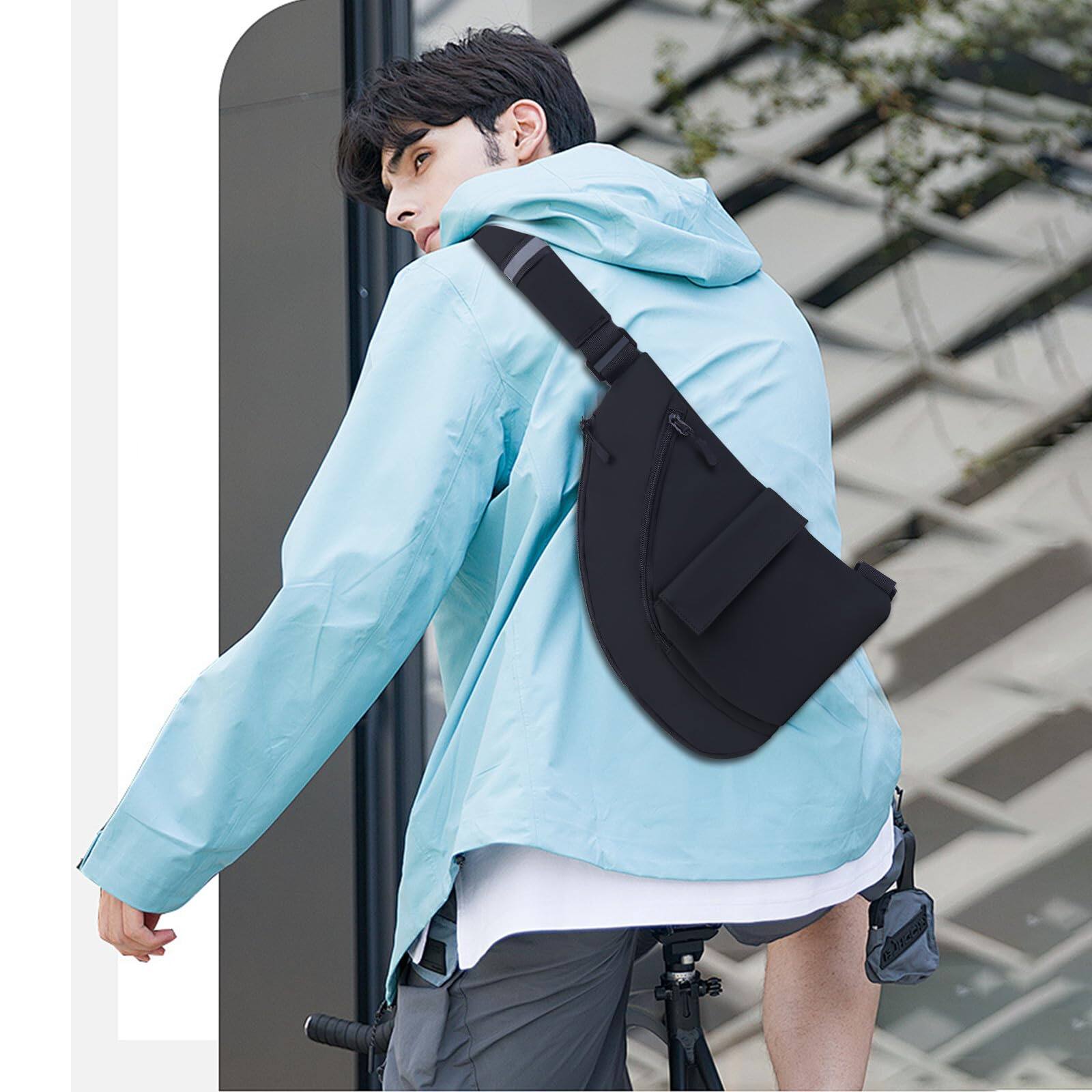 Alt View 5. Wikistore - WIKISTORE Anti Theft Sling Bag Crossbody Chest Bag for Women Men Travel Lightweight Waterproof Black - Black.