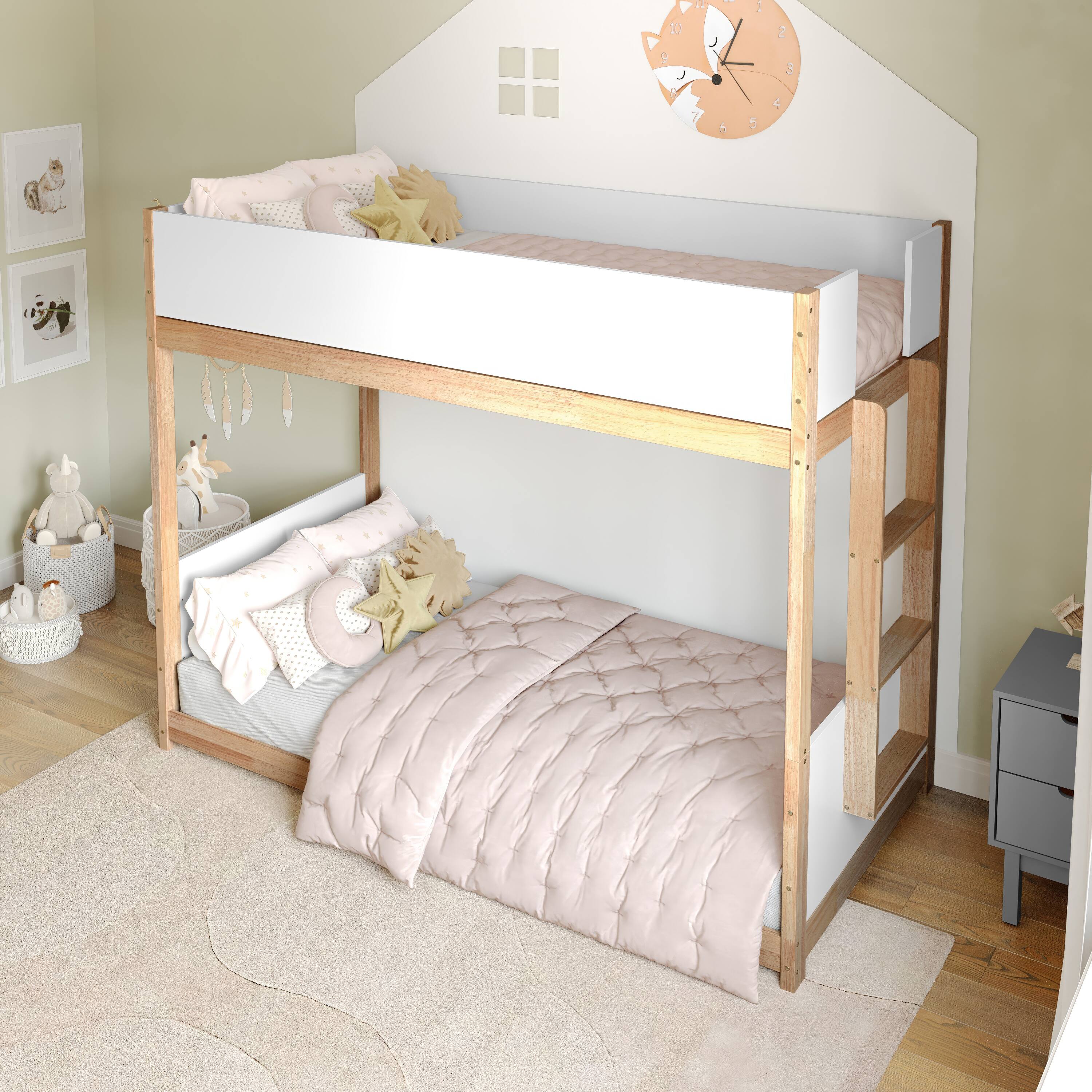 Alt View 1. Flash Furniture - Dallas Bunk Bed Twin Over Twin, Convertible Solid Wood Bunk Bed Frame with Ladder for Kids, No Box Spring Needed in Whit - White.
