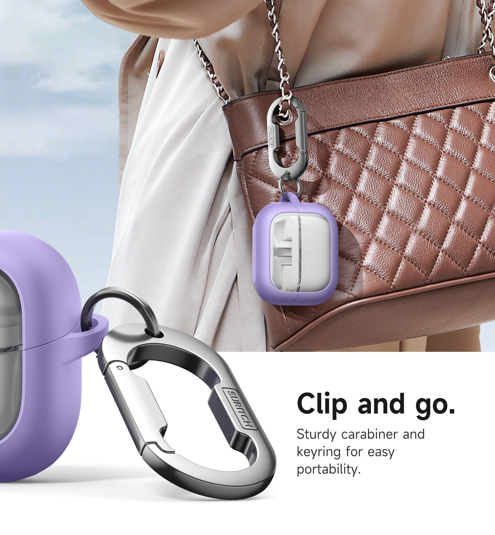 ERA SURITCH Clip and go. Sturdy carabiner and keyring for easy portability.