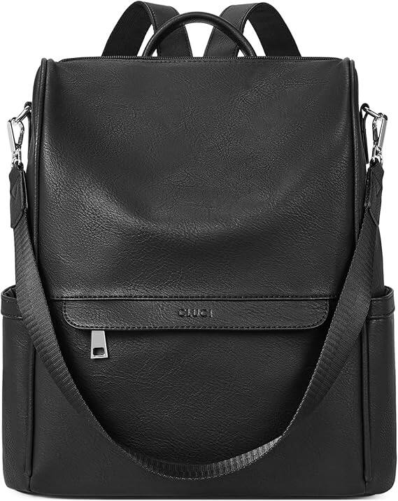 Front. Vulpecula Spade - Womens Backpack Purse PU Leather Anti-theft Large Fashion Designer Travel Bag Ladies Shoulder Bags - Top Zip-7 Black.