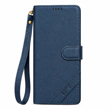Front. Dteck - Magnetic Wallet Case For Apple iPhone 17 Pro, Shockproof Card Pocket RFID Blocking Stand Strap Flip Folio Cover - Blue.