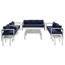 Modway - Shore 7-Piece Sunbrella Fabric Outdoor Aluminum Patio Set - Silver Navy