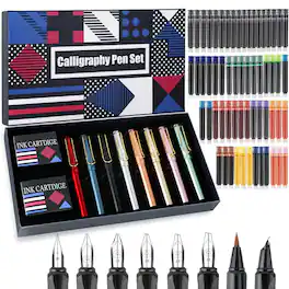 Paradigms Interiors - Calligraphy Pen Set Fountain Pens With 8 Different Replaceable Nibs 60 Ink Cartridges(12 ) For Beginner Writing Drawing.