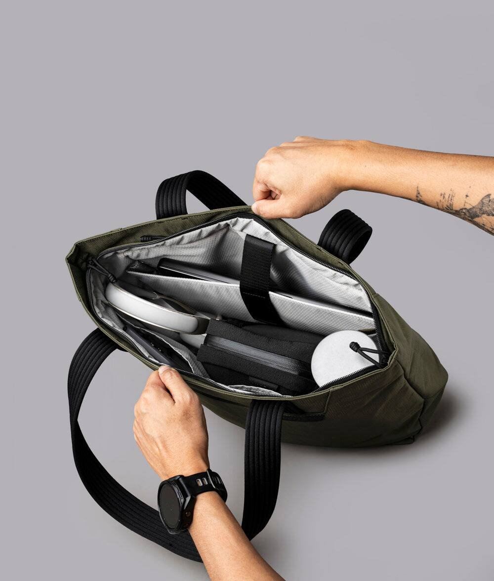 Alt View 7. ALPAKA - Flight Tote (L) Laptop Tote Bag for Work, Large Tote Bag Fits 16" MacBook Pro, Water Bottle Pocket, Luggage Pass-Through - Green Axoflux 400D.