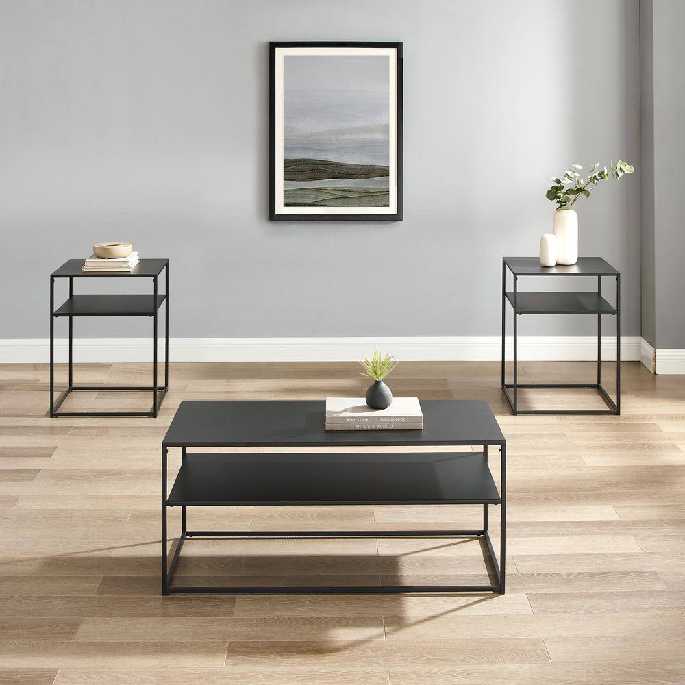 Alt View 6. Crosley Furniture - Braxton 3-Piece Coffee Table Set - Coffee Table & 2 End Tables - Matte Black.