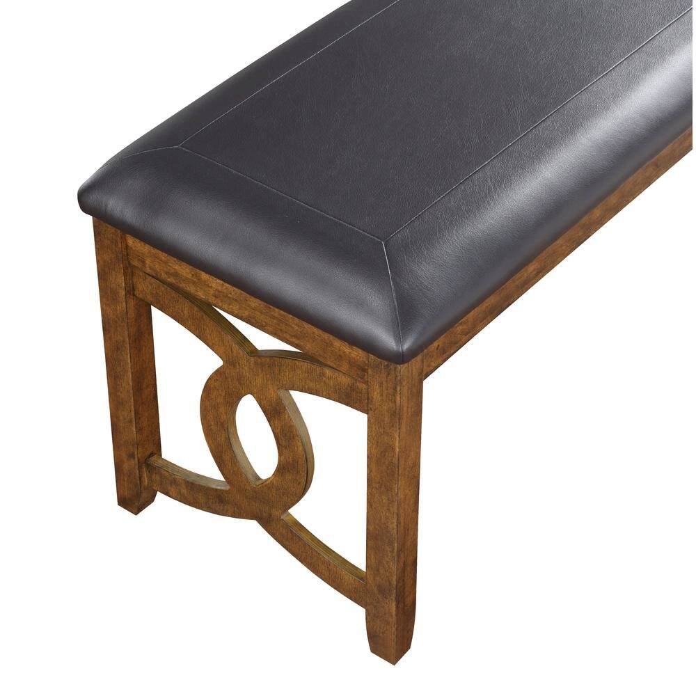 Alt View 1. FurniFact - Brown Solid Wood 46 Inch Faux Leather Vintage Bench For Living Room - Brown.