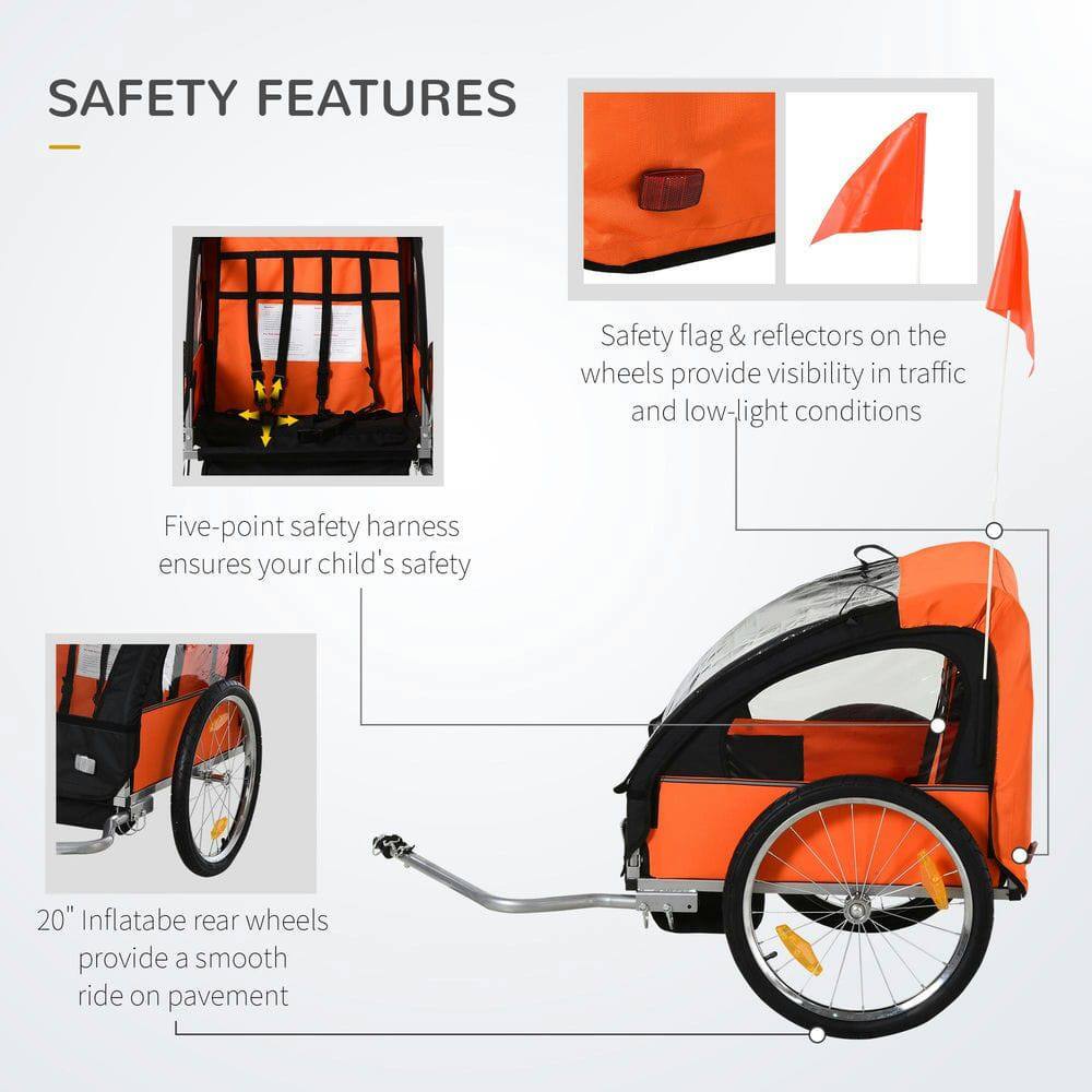 SAFETY FEATURES

- Safety flag & reflectors on the wheels provide visibility in traffic and low-light conditions
- Five-point safety harness ensures your child's safety
- 20" Inflatable rear wheels provide a smooth ride on pavement