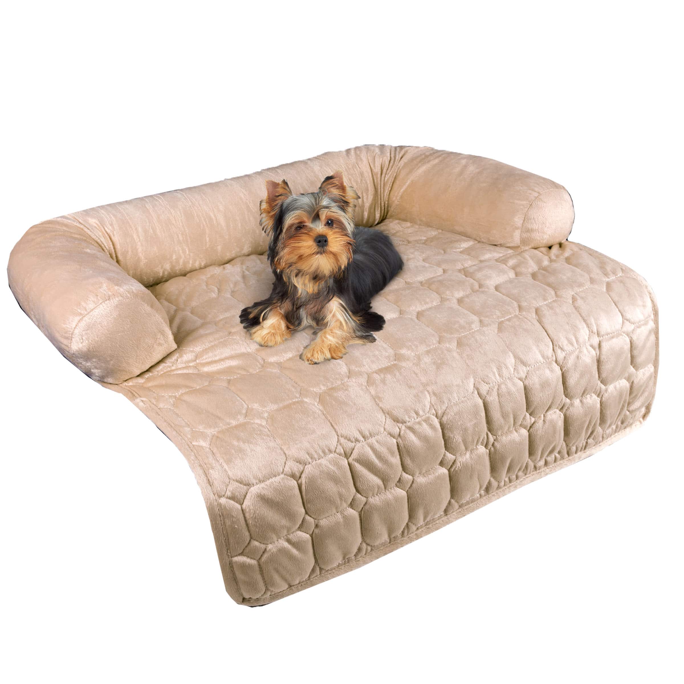 PetMaker - Couch Cover for Dogs 30x30.5 Pet Furniture Protector with Bolster, Quilted Fabric, Non-Slip Water-Resistant Base - Beige