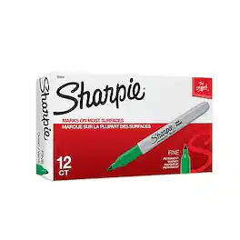 Sharpie - Permanent Markers, Fine Tip, Green, 12/Pack